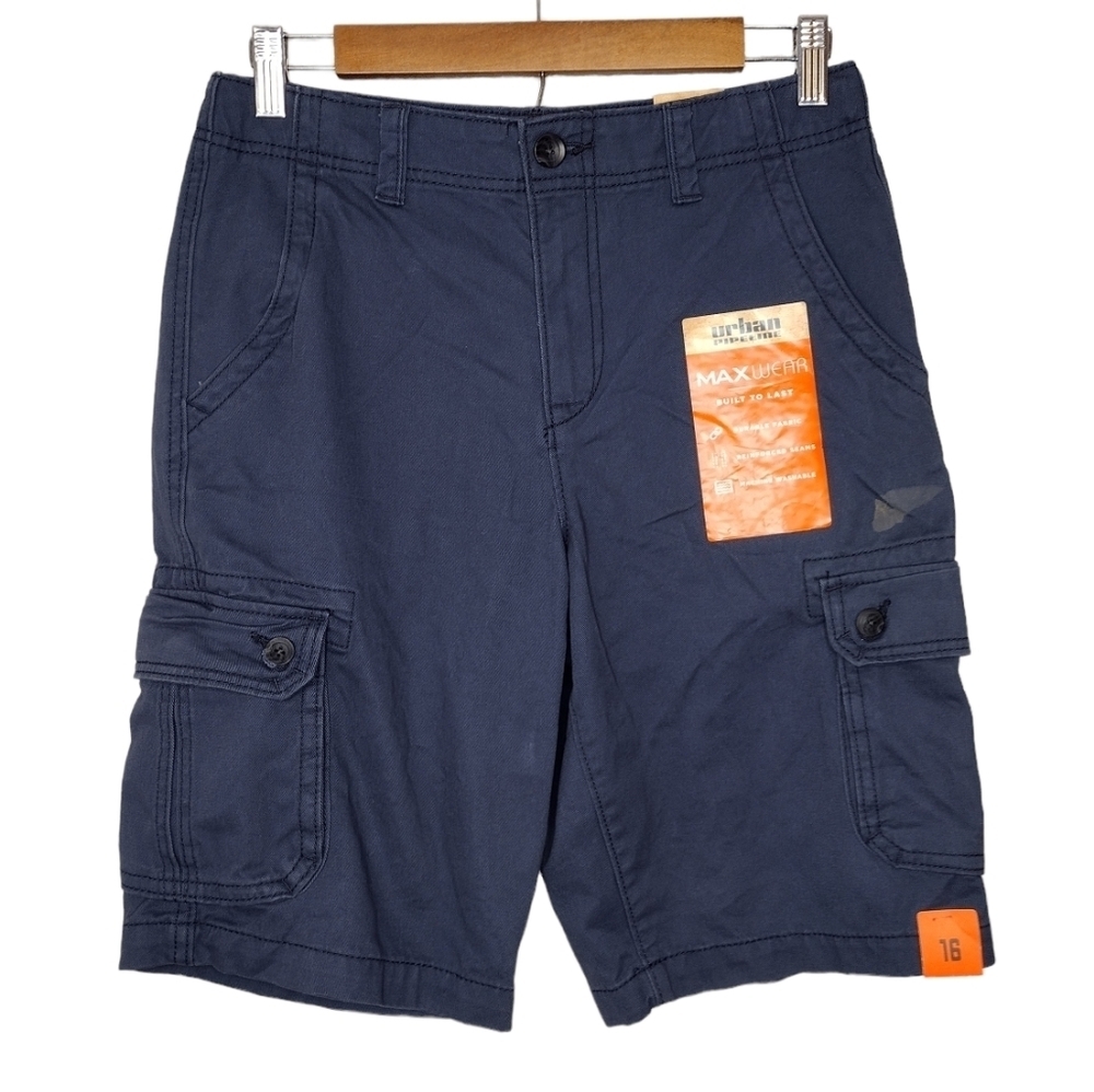 NWT Urban Pipeline Ultimate Twill Navy Blue Cargo Shorts Boy's Sz 16